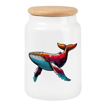Baleine - Boîte à biscuits avec couvercle en bois - blanc - Devant