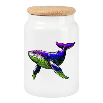 Whale - Cookie Jar with Wooden Lid - white - Front