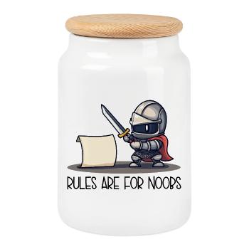 Niedlicher Ritter vs Schriftrolle – Rules Are For  - Keksdose mit Holzdeckel - Weiß - Vorne