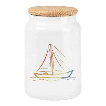 Voilier rétro dessin au trait - Boîte à biscuits avec couvercle en bois - blanc - Devant
