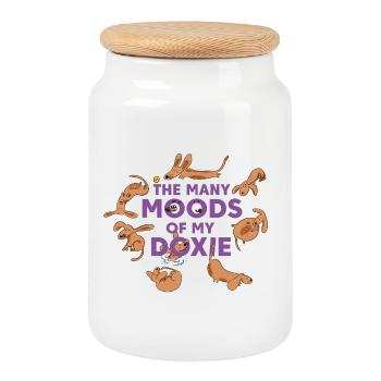 Caprices du teckel – Chaque jour une aventure - Boîte à biscuits avec couvercle en bois - blanc - Devant