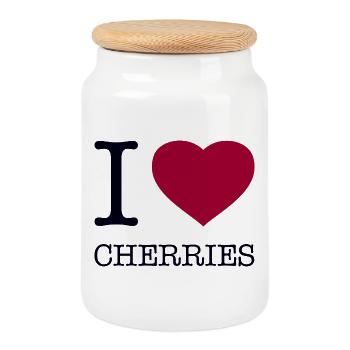 I LOVE CHERRIES - Keksdose mit Holzdeckel - Weiß - Vorne