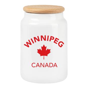 WINNIPEG CANADA - Cookie Jar with Wooden Lid - white - Front