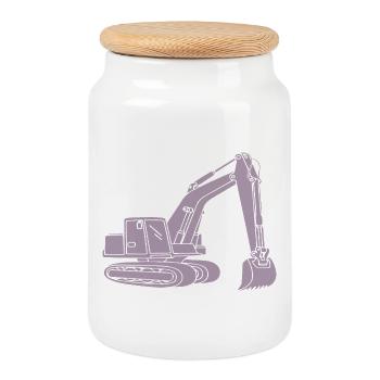 Excavator Silhouette Construction Equipment Operator Civil Engineering - Cookie Jar with Wooden Lid - white - Front