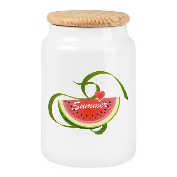 Piece of Watermelon with Decorative Font -Summer - Cookie Jar with Wooden Lid - white - Front