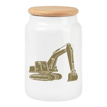 Pelle Silhouette Opérateur d’engins de construction Génie civil - Boîte à biscuits avec couvercle en bois - blanc - Devant