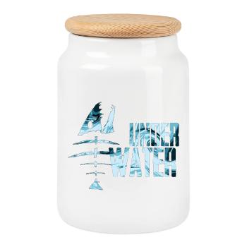 Underwater Sea Fish Motif - Cookie Jar with Wooden Lid - white - Front