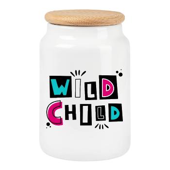 Wild Child - Conçu pour les petits tourbillons - Boîte à biscuits avec couvercle en bois - blanc - Devant