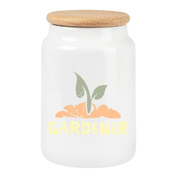 Gardeners with passion - plants and flowers - Cookie Jar with Wooden Lid - white - Front