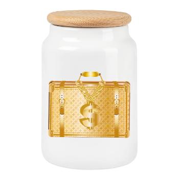 Valise de luxe dorée avec signe dollar - Boîte à biscuits avec couvercle en bois - blanc - Devant