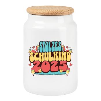 Stolzes Schulkind 2025 - Keksdose mit Holzdeckel - Weiß - Vorne