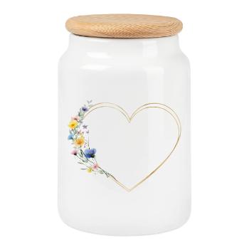 Heart & Wildflowers Customizable - Cookie Jar with Wooden Lid - white - Front