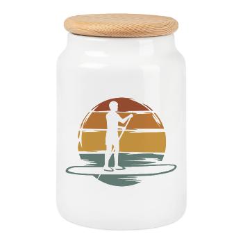 vintage stand up paddle - water sport symbol - Cookie Jar with Wooden Lid - white - Front