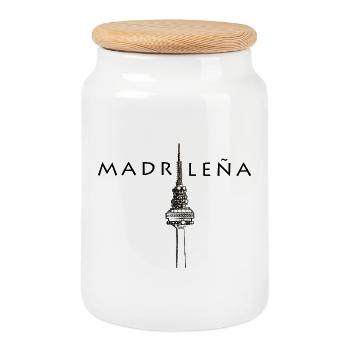 MADRILÈNE - Boîte à biscuits avec couvercle en bois - blanc - Devant