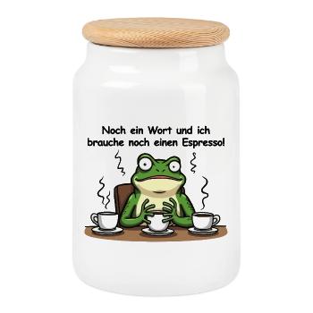 Espresso frog – N’avez pas envie de prendre votre premier café - Boîte à biscuits avec couvercle en bois - blanc - Devant