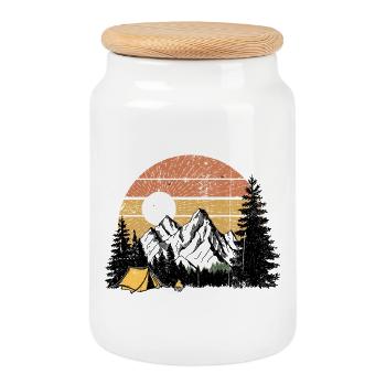Coucher de soleil Montagne Scène Sauvage - Boîte à biscuits avec couvercle en bois - blanc - Devant