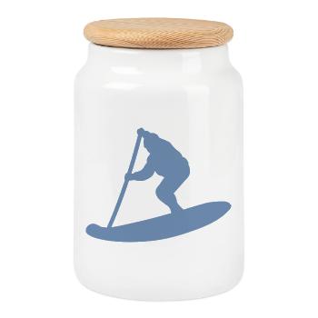 Minimalist Stand Up Paddle Silhouette - Cookie Jar with Wooden Lid - white - Front