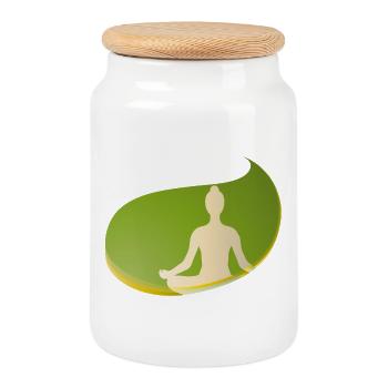 Yoga Silhouette in grüner Tropfenform – Zen Design - Keksdose mit Holzdeckel - Weiß - Vorne