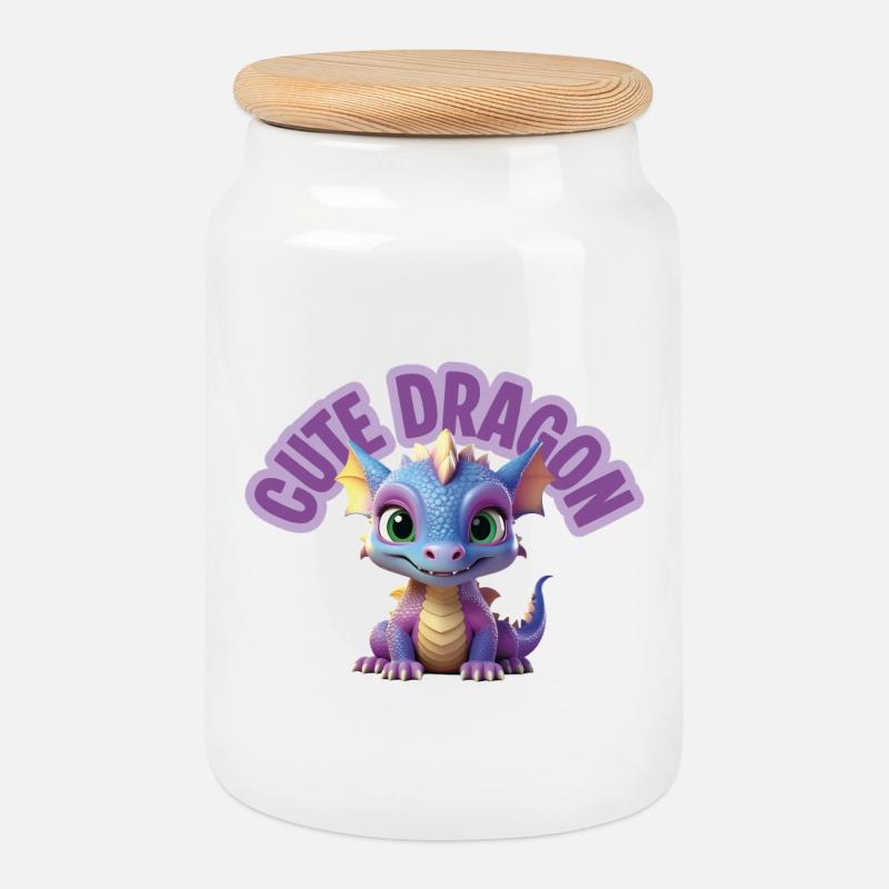 Cute Dragon - Cookie Jar with Wooden Lid - white