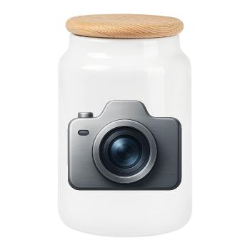 Appareil photo Icône 3D - Boîte à biscuits avec couvercle en bois - blanc - Devant
