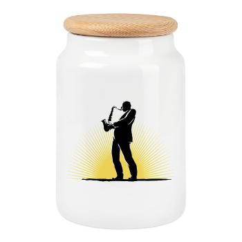 Saxophoniste en scène - Boîte à biscuits avec couvercle en bois - blanc - Devant