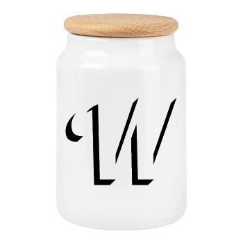 Letter W, name, the letter W - Cookie Jar with Wooden Lid - white - Front