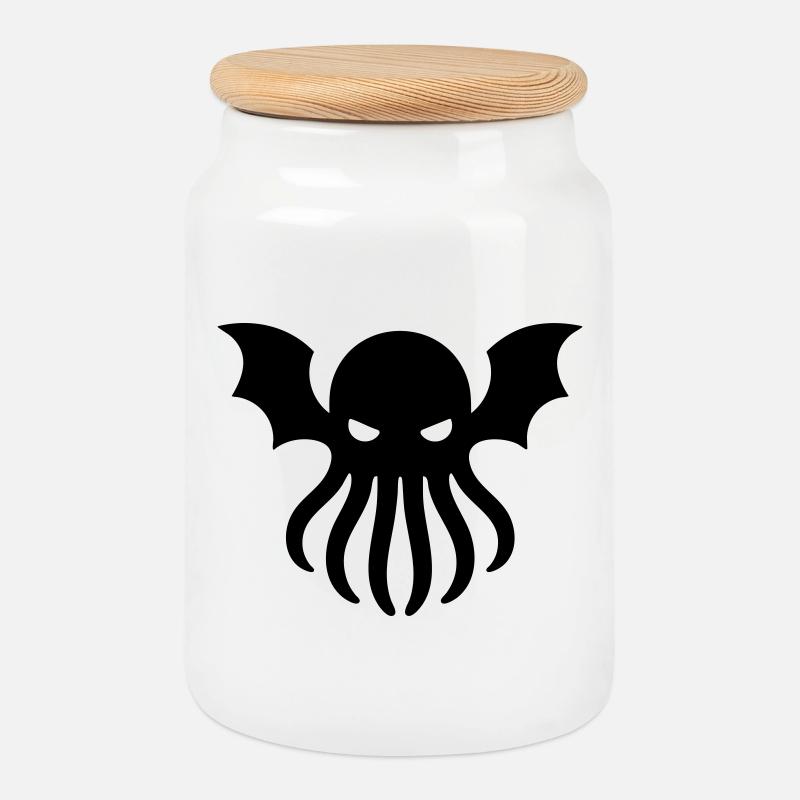Geometrisches Cthulhu – Monochromes Symbol - Keksdose mit Holzdeckel - Weiß