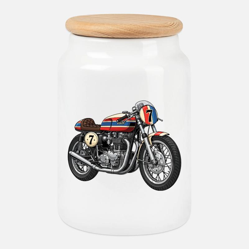 Old school motorcycle - Keksdose mit Holzdeckel - Weiß
