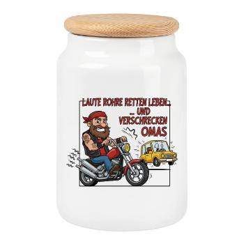 Loud pipes save lives - Cookie Jar with Wooden Lid - white - Front