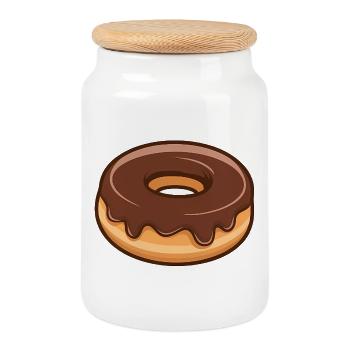 Donut minimaliste amateur de nourriture - Boîte à biscuits avec couvercle en bois - blanc - Devant