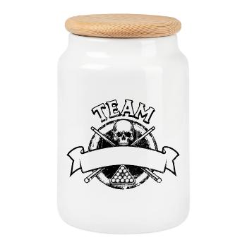 Eight Ball, Billiard Ball, Billiard Team Gift - Cookie Jar with Wooden Lid - white - Front
