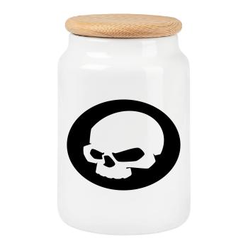 Skull - Cookie Jar with Wooden Lid - white - Front