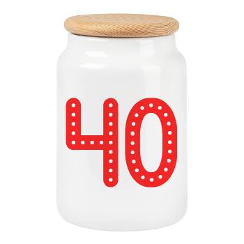40. 40 YEARS. 40th ANNIVERSARY. 40 YEARS ANNIVERSARY. - Cookie Jar with Wooden Lid - white - Front