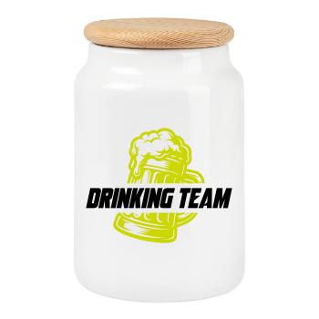 Drinking Team Beer - Cookie Jar with Wooden Lid - white - Front
