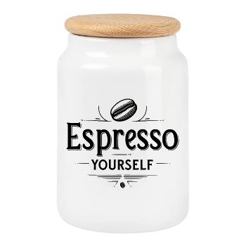 Espresso vous-même - Conception amusante de jeu de mots sur le café - Boîte à biscuits avec couvercle en bois - blanc - Devant