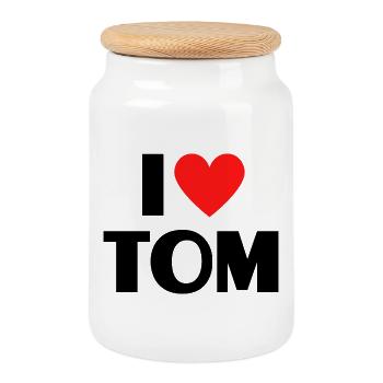 J'aime Tom Red Heart Love Fan Gift - Boîte à biscuits avec couvercle en bois - blanc - Devant