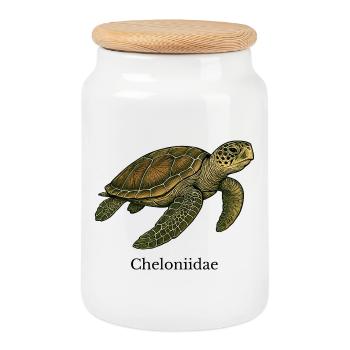 Cheloniidae Sea Turtle Design - Cookie Jar with Wooden Lid - white - Front