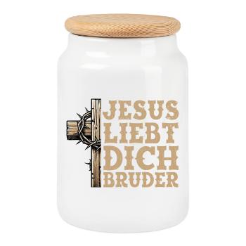 Jesus Loves You Bible God Christ Religious - Cookie Jar with Wooden Lid - white - Front