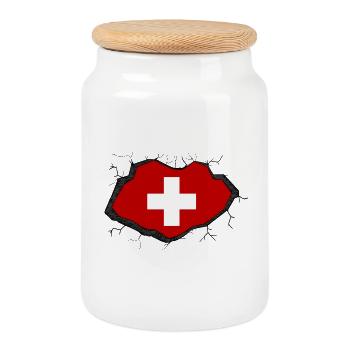Schweiz Flagge - Keksdose mit Holzdeckel - Weiß - Vorne