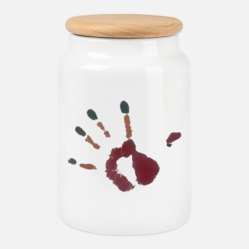 Handabdruck Illustration - Keksdose mit Holzdeckel - Weiß