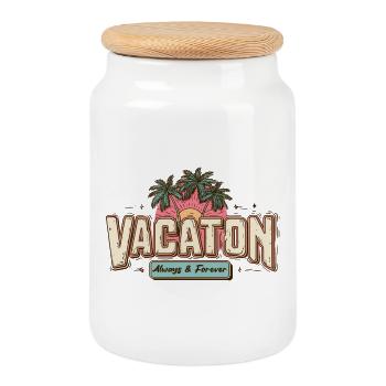 Vacation Retro - Cookie Jar with Wooden Lid - white - Front