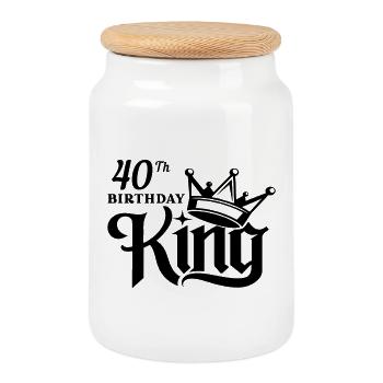 40th birthday king - Cookie Jar with Wooden Lid - white - Front