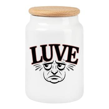 Typographie expressive de chat avec amour - Boîte à biscuits avec couvercle en bois - blanc - Devant