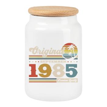 40th birthday Original September 1980 - Cookie Jar with Wooden Lid - white - Front