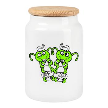 2 chenilles bébé hochet couche tétine enfant né - Boîte à biscuits avec couvercle en bois - blanc - Devant