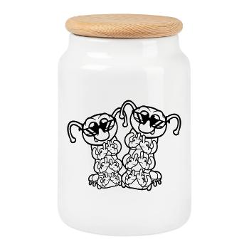 2 Caterpillar Middle Finger Insult Sunglasses Team - Cookie Jar with Wooden Lid - white - Front