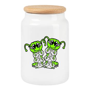 2 Caterpillar Middle Finger Insult Sunglasses Team - Cookie Jar with Wooden Lid - white - Front