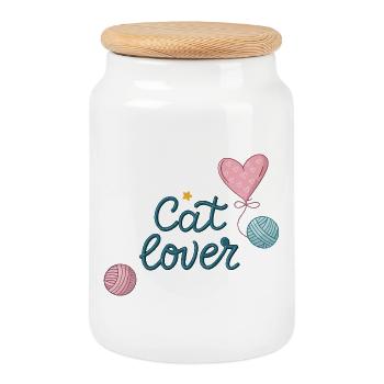 Feline love with pink balloons and hearts - Cookie Jar with Wooden Lid - white - Front