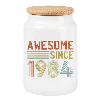 Conception de logo d’anniversaire d’année rétro - Boîte à biscuits avec couvercle en bois - blanc - Devant