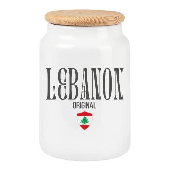 Fierté libanaise, design minimaliste et élégant - Boîte à biscuits avec couvercle en bois - blanc - Devant